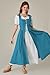 Medieval Costume Women Renaissance Dress Short Sleeve Long Summer Boho Peasant Dresses with Pockets Ocean Blue S