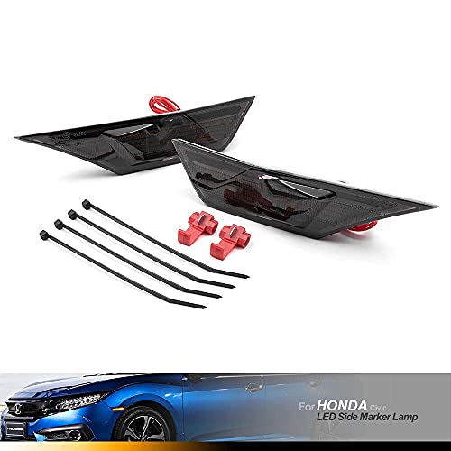 Civic LED Side Marker Lights For 2016-2020 Honda Civic Sedan Coupe Hatchback Smoked Lens Sidemarker Amber LED Turn Signal /White LED Running/Position/Parking Lights OEM#H02551127N
