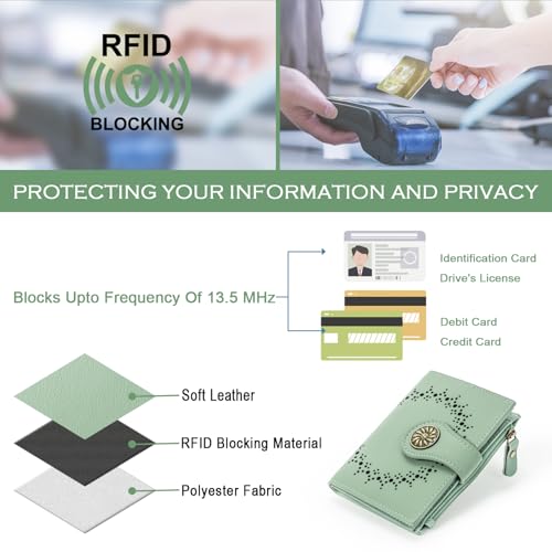 Small Wallets Woman Leather 2 ID Windows Bifold RFID Blocking Credit Card Holder Wallet with Zipper Coin Pocket4