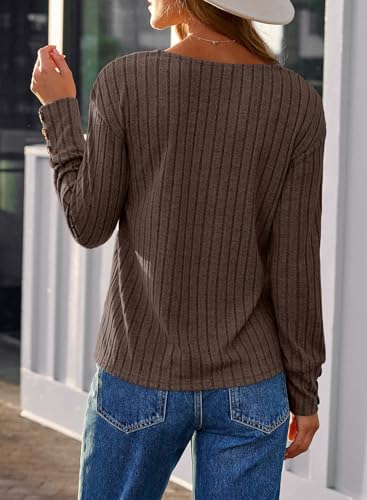 Image of Dokotoo Womens Tops V Neck Lightweight Sweater Fall Long Sleeve Top 2026 | Decorative Buttons, Soft Breathable Knit Material, Pullover Tunic Tops, Business Casual, Fall Outfits, Winter Clothing 2026