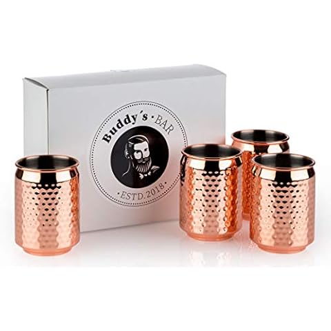 Buddy's Bar - Juego de 4 Vasos de Cóctel de Acero Inoxidable Cobre Martillado Cover