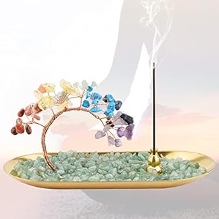 Healing Crystal Tree of Life Incense Holder, Incense Holder, Incense Stick Holder, Crystal Incense Burner, 7 Chakra Crystal Incense Sticks Holder, Incense Tray for Wealth Luck Yoga Meditation Home