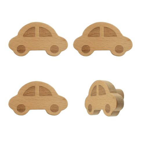 MOROBOR Boutons de placard en forme de voiture, 4 pcs Boutons décoratifs en bois naturel à un seul trou en hêtre pour meubles en bois, poignées de tiroir...