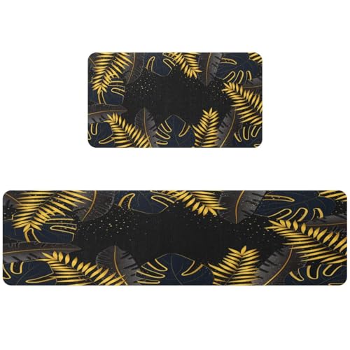 Tapete de cocina VAPOKF de 2 piezas, juego de alfombras lavables y absorbentes con hojas oscuras 2