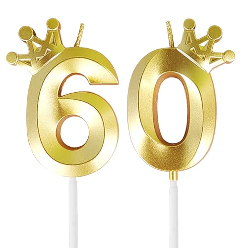 AIYONG Vela Del 60 cumpleaños, Vela de cumpleaños con Corona, Vela Numero 60, Velas de Pastel Cumpleaños, Decoración de Velas de 60 Años, Aniversario Fiesta Temática, Numero 60