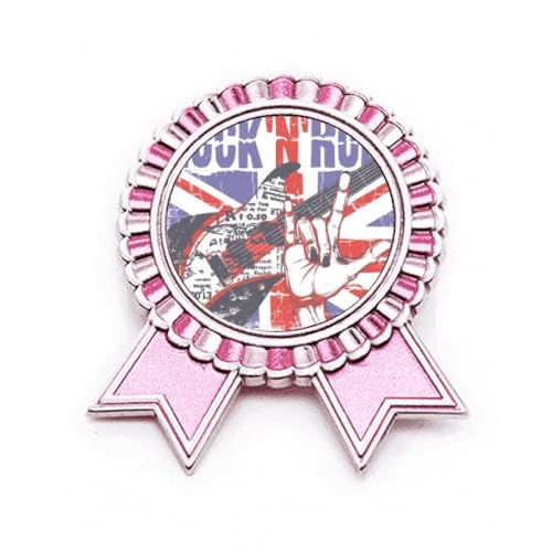 Broche guitare rock britannique rose M en métal aux finitions émaillées remarquables