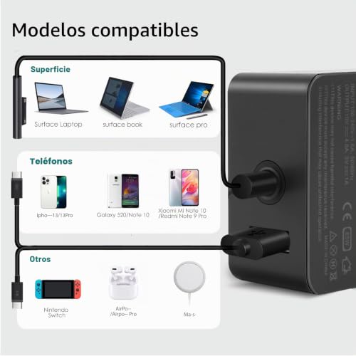 Cargador Surface Pro 65W adaptador corriente para Surface Book y Surface Go 4