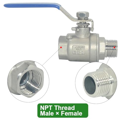 Iyohhar 304 Stainless Steel 1/2 Inch Ball Valve Male To Female Npt Standard Full Port For Water Oil Gas Vinyl Handle Wog1000 thumb #1