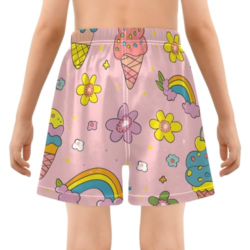 Bolaz Toddler Boys Swimwear Swim Trunks with Compression Liner 4T Rainbow Ice Cream Flowers3