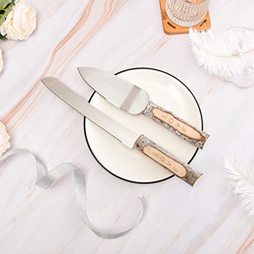 Rustic Wedding Cake Knife And Server Set Natural Wood Handle Cake Cutting Set Christmas Decoration Country Cake Server Set Rustic Wedding Decorations Wedding Gift #TOP2