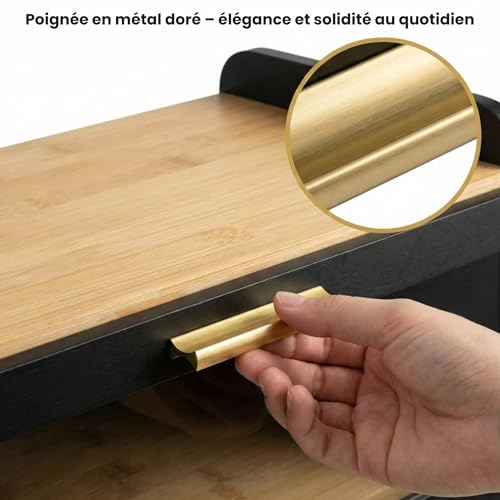 Panera de bambú de 2 niveles SWAYN con tabla integrada y ventilación regulable 3