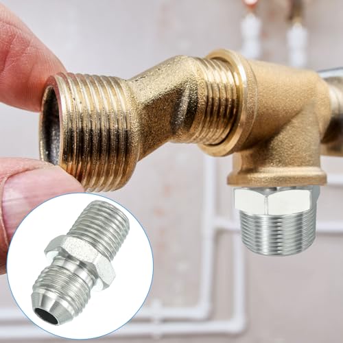 Image of PATIKIL Pipe Adapter Connector 9 /16 inch Male 74 Flare JIC x 1 /4 inch Male R Pipe Fitting 2 Pcs Oil Feed Restrictor Fitting Hydraulic Connector for Oil Steam Water Pipelines System