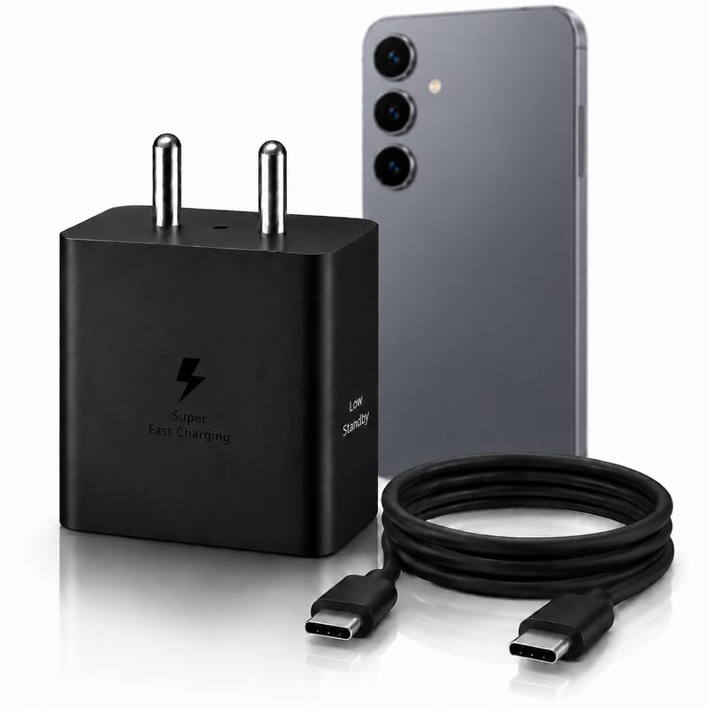 Image of 45 W C-Type Charging Adapter Fast PD Type-C to C 1m Cable Charger Compatible with Samsung Galaxy S26, S25, S24, S23, S22 (Ultra), Z Fold6, Z Flip 8 45w Superfast charger Block charge for USB C Devices
