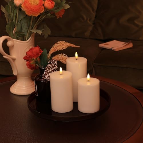 Image of Flickering Flameless Candles with Remote, Real Wax Battery Operated Candles with 10-Key Timer, Realistic 3D Wick White LED Candles for Party Home Wedding Holiday Festival, Gifts for Mom