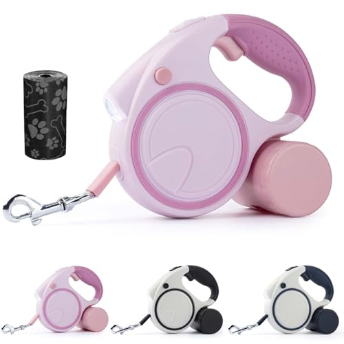 Collares Y Correas, Pet Products LINEVEO Correa Retráctil para Perro 5M, Correa Ajustable para Perro Durable, Freno con una Sola Mano, Cinta de Nailon Fuerte, con Dispensador y Bolsas Perro,...