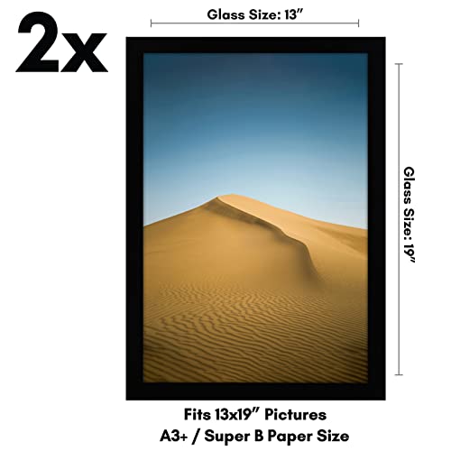 Image of Americanflat 13x19 Picture Frame with Shatter-Resistant Glass - Set of 2 - Signature Collection - Gallery-Style Frames Made of Engineered Wood - Picture Frames for Wall Display - Black