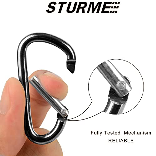 STURME 2\" Aluminum D Ring Carabiners Clip D Shape Spring Loaded Gate Small Keychain Carabiner Clip Set Outdoor Camping Mini Lock Snap Hooks Spring Link Key Chain Durable Improved 24 PCS, Black