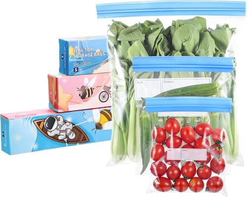 Glattund Reusable Ziplock Freezer Bags: 70 Pcs Zip Seal Bags Food Storage Sandwich Bags BPA Free Zip Lock Bags for Fruits Meat Grains Vegetables Candies in Home & Outdoor