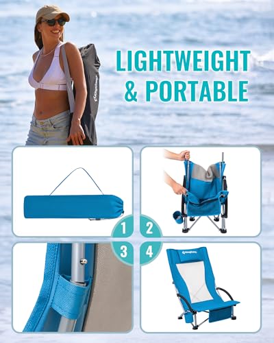 KingCamp Low Beach Chair, Folding Portable Chairs for Adults lightweight Extra Wide Ergonomic High Mesh Back Seat 300lbs Heavy Duty Oversized Gear with Carry Bag for Outdoor Lawn Camping Picnic - Thumbnail 7