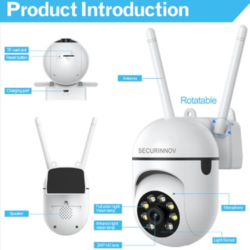 Image of securinnov 4MP Wireless PTZ Security Camera for Home Outdoor | Dual Antenna | 360 Pan Tilt | Night Vision | Two-Way Audio | Motion Detection | WiFi CCTV Camera with Mobile App V380 Pro (Mini PTZ)