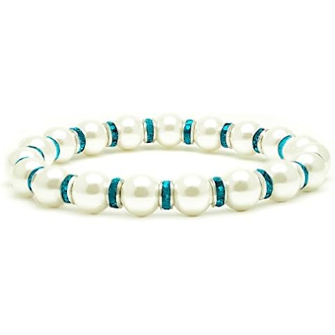 Accents Kingdom Women's Magnetic Hematite White Tuchi Simulated Pearl Bracelet with Simulated Blue Topaz Crystal, 7.5" Cover