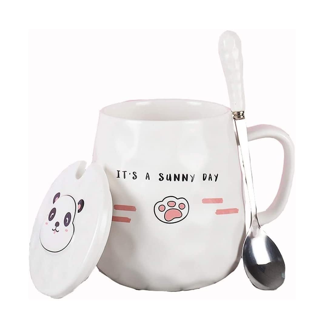 Taza de Café de Té Taza De Cerámica Con Forma De Animal Creativo De Estilo Nórdico, Taza De Tendencia Con Tapa, Cuchara, Regalo, Taza Bonita Multifuncional para té de la tarde(B)