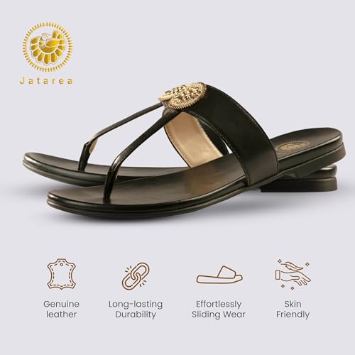 Image of JATAREA Slip-On Flat Toe Post T-Strap Sandals for Women