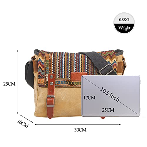 FANDARE Retro Borsa a tracolla Uomo/Donna Business Commuter Crossbody Bag Outdoor Travel Camping Grande Capacità Messenger Bag Traspirante Tela Cachi