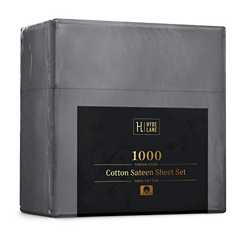 1000 Thread Count Luxury Cotton Bed Sheets | 4 Piece Queen Bed Sheets Cotton Set - Fitted, Flat Sheet & Pillowcases | Deep Pocket Stretches Up to 20 Inch to Easily Cover Large Mattress - Grey