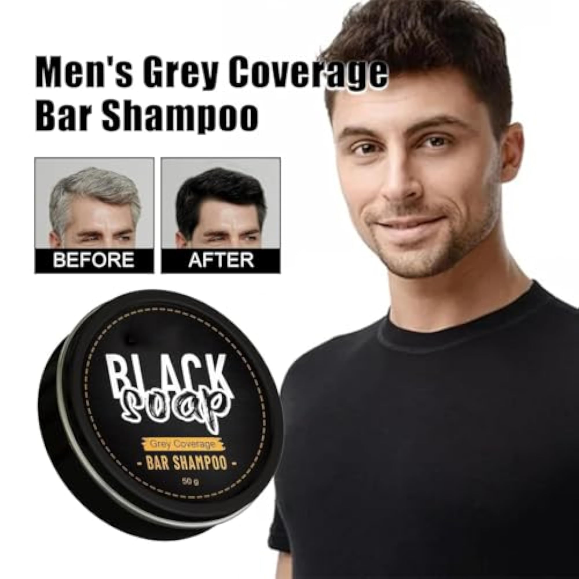 Black Soap Bar Shampoo for Hair & Beard, Natural Cleansing