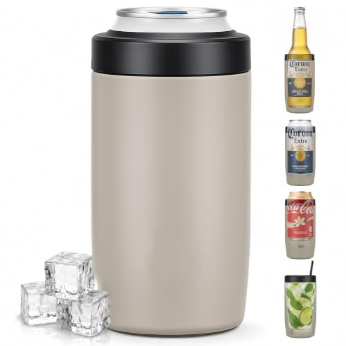 Image of 4-in-1 Slim Can Cooler Easy to Hold Insulated Beer Can Holder Double-walled Stainless Steel for All 12 Oz Cans (Beige)