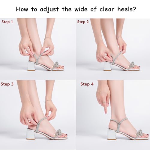 DADAWEN Women's Double Bowknots Crystal Sandals Clear Slingback Heels Square Toe Low Block Chunky Heels Sandals Wedding Party Dress Pumps Shoes Silver US Size 9 by DADAWEN - Used condition - Image 6