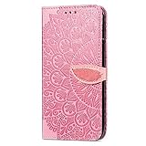 Nadoli Handyhülle kompatibel für Samsung Galaxy S22 Plus,Elegant Blumen Feder Muster Magnetverschluss Leder Brieftasche Schutzhülle mit Kartenfach für Mädchen Frauen