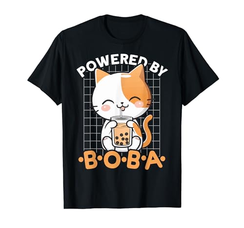 Realizzato da Boba Cat Kawaii Bubble Tea Anime Neko Kitten Maglietta