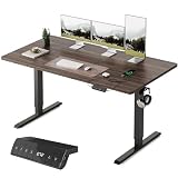 FEZIBO Plus Standing Desk 160×80cm with USB-A & USB-C Ports, Adjustable Desk, Quiet Motor Lift, Memory Height Settings,Sit Stand Desk for Home Office, Nocturne Walnut