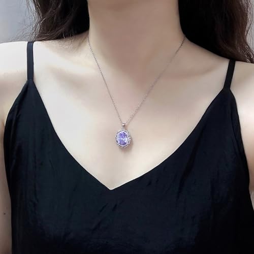 Purple Zirconia Necklace for Women Elegant Cubic Zirconia Pendant Stainless Steel Birthstone Jewelry, 18+2″ Adjustable Chain Dainty Gift for Birthday, Bridesmaids, Anniversary3