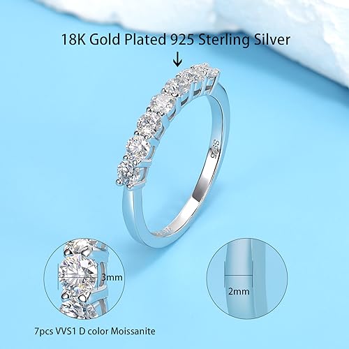 getlove Moissanite Wedding Band for Women 18K White Gold Plated 925 Sterling Silver D Color VVS1 Clarity Moissanite Half Eternity Band Stackable Ring Size 4-112