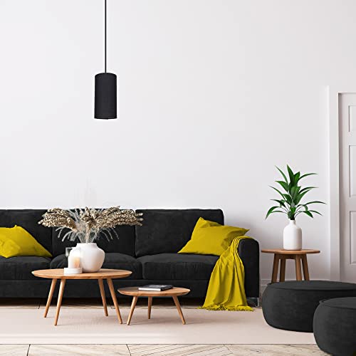 Contemporary and Stylish Jet Black Linen Fabric Tall Cylindrical Lamp Shade for Pendant or Table Lamp Base - 25cm Height - 40w Maximum - Suitable for The Home or Commercial Usage by Happy Homewares - Image 5