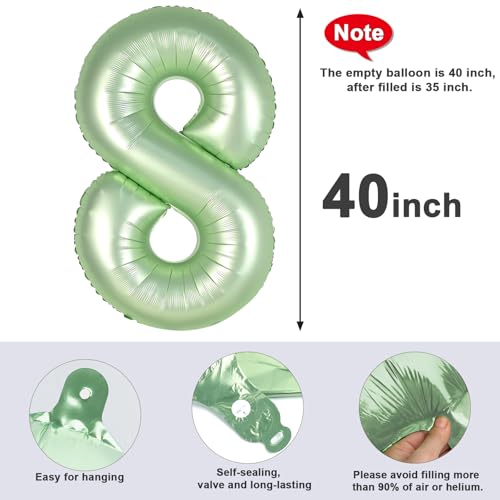 Image of 8 Balloon Numbers Birthday Decorations, 40In Sage-Green Balloons for Party | Eye-catching Appearance, Perfect Decorative Centerpieces, Convenient Self-sealing Structure, Widely for Various Occasions