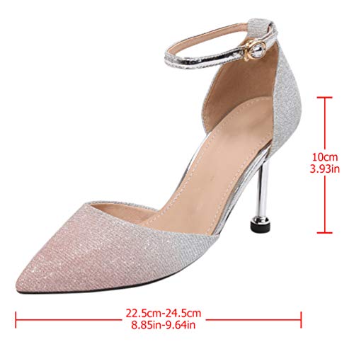 Holibanna Sapatos femininos de bico fino degradê rosa salto alto festa de casamento Aequin sapatos p