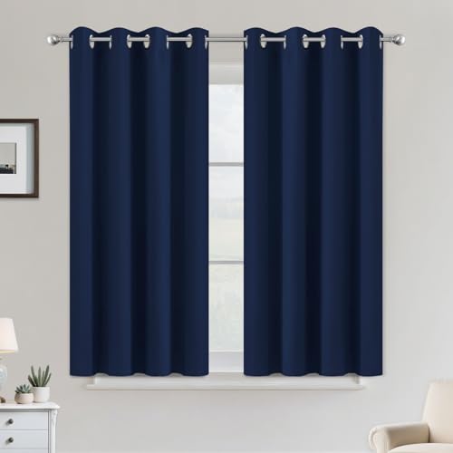 Image of COSVIYA Grommet Room Darkening Navy Blue Curtains 45 inch Long for Bedroom | Light Blocking Insulated Thermal Curtains for Living Room, Blackout Thick Polyester Window Drapes,52x45 inches, 2 Panels