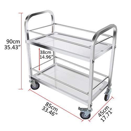 2 livelli Acciaio inossidabile Carrello multiuso (3 dimensioni) Carrello da cucina con ruota del freno Carrello di servizio Scaffale per la ristorazione Adatto per l'uso in bar, ristoranti, cucine