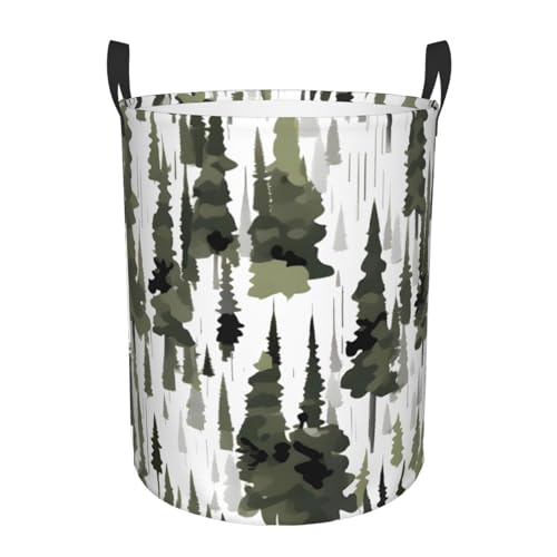 Panier à linge rond imperméable grand format camouflage arbres blancs pour rangement textile