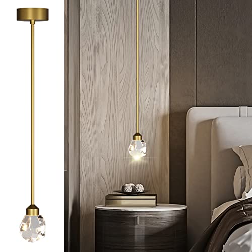Aoceley Crystal Pendant Light Gold Finish 1-Light Modern Pendant Light Brushed Brass Mini Hanging Kitchen Light Dimmable Integrated LED Light Fixture with Crystal Glass by Aoceley - Used condition - Image 8