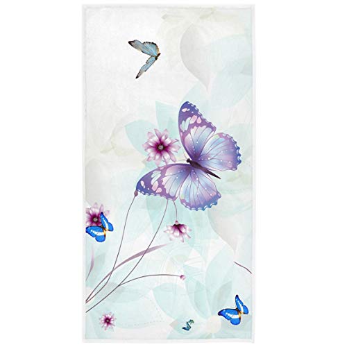 Toallas de mano de mariposas 3D 27.5 X 15.7 Primavera Verano Floral Lila Flores abstractas Toalla de baño Toalla de baño pequeña Plato de cocina Toalla de invitados Decoraciones para manos Cara Gimn