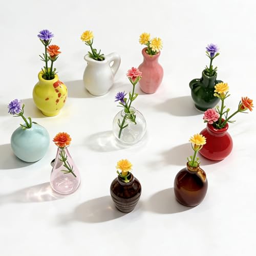 10-Pack Cute Mini Vase Magnets for Fridge Tiny Ceramic & Glass Magnetic Vases for Refrigerator Office Whiteboard and Locker Aesthetic Flower Bud Vases Kitchen Decor Ideal Gift for Mom & Women