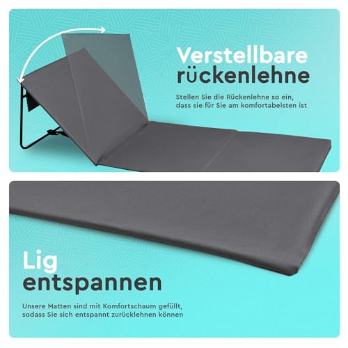 Intimo Living 2er Set Strandliegen mit stufenlos Verstellbarer Rückenlehne - Die Strandmatten gefüllt mit Komfortschaum sind Ultraleicht und platzsparend zusammenfaltbar - Grau