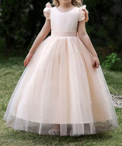 Flower Girl Dress Satin Pageant Dresses for Girls V Back Wedding Party Formal Ball Gowns with Bow-Knot2