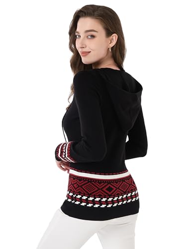 AmélieBoutik Women Fair Isle Hoodies Sweater Casual Lace Up Pullover Hooded Sweatshirt2