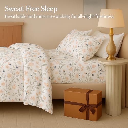 Image of King Size Bedsheet - Pink White Waverly Design - 108 x 108 Inches - Brushed Microfiber Flat Sheet with Pillow Covers - Soft, Breathable & Wrinkle-Free